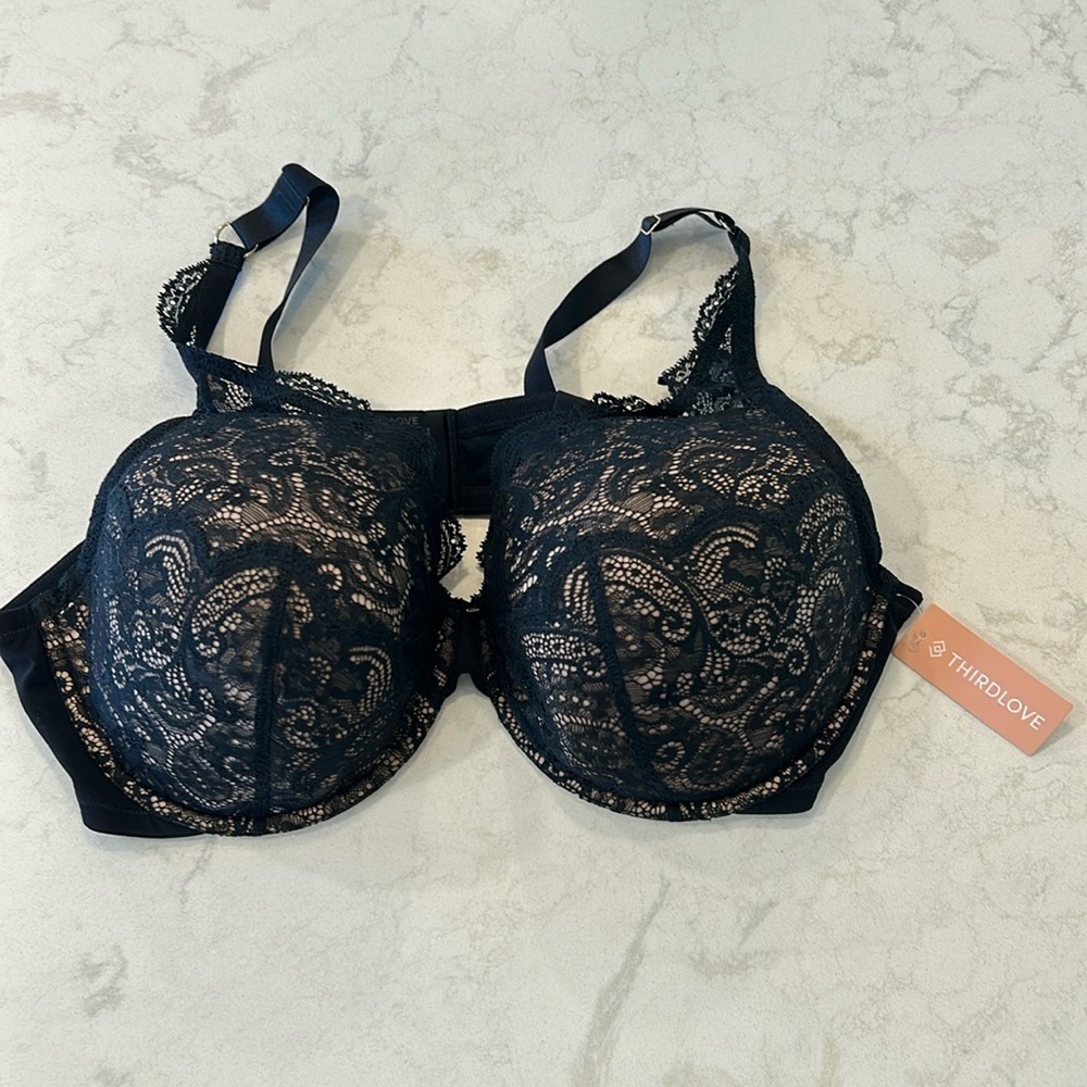 ThirdLove‎ Black 24/7 Lace Contour Plunge Under Wire Bra 48B